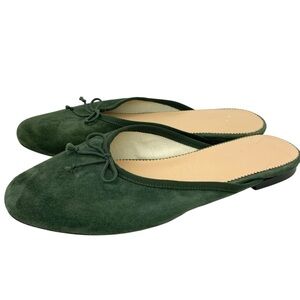 J. Crew Kate Women's Green Suede Ballet Mules Leather Flats